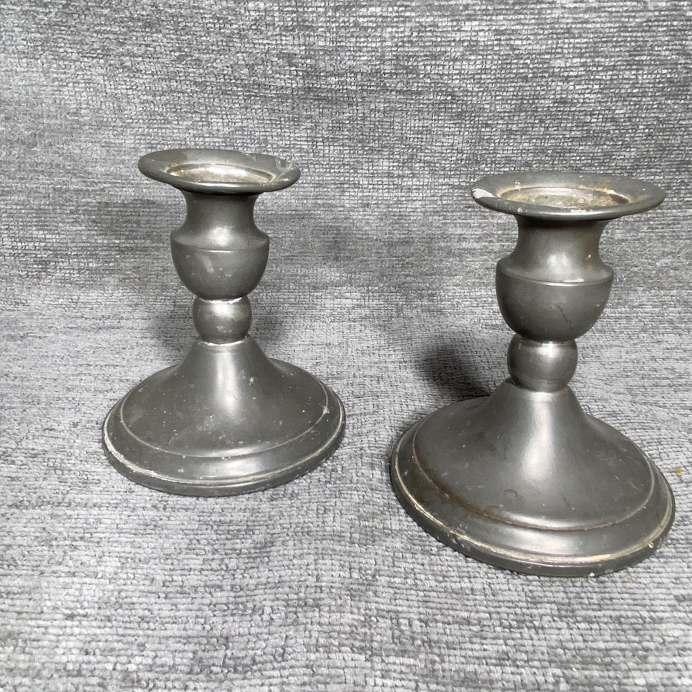 Web Pewter Candlestick Holders Set of 2 Taper Candle Stands Traditional Weighted